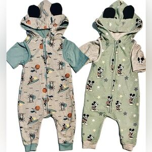 DISNEY BABY HOODED ROMPER SETS 12mo